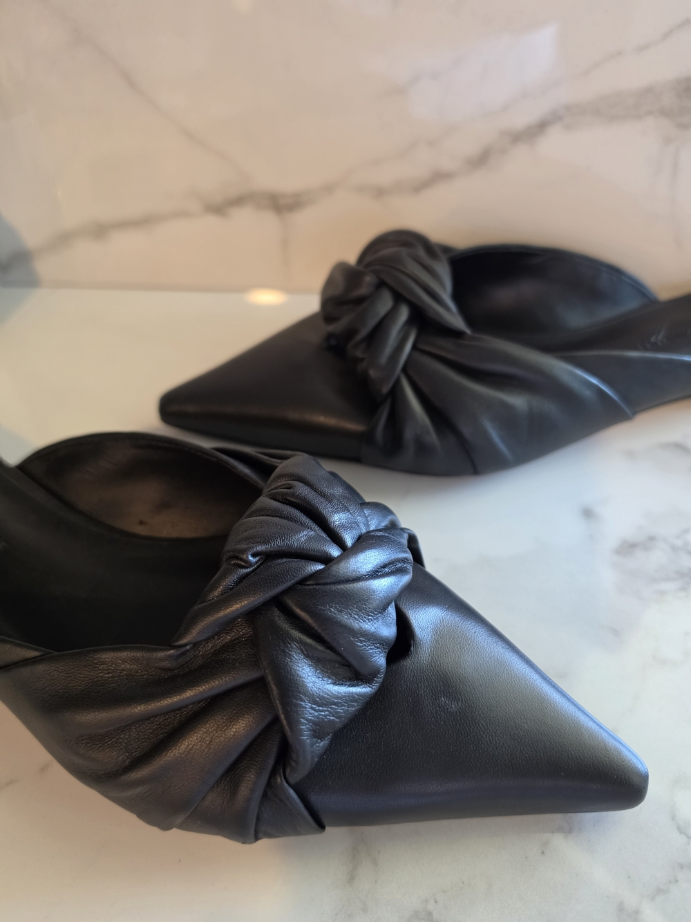 Rebecca Minkoff Coretta Black Knotted Pointed-Toe Mules
